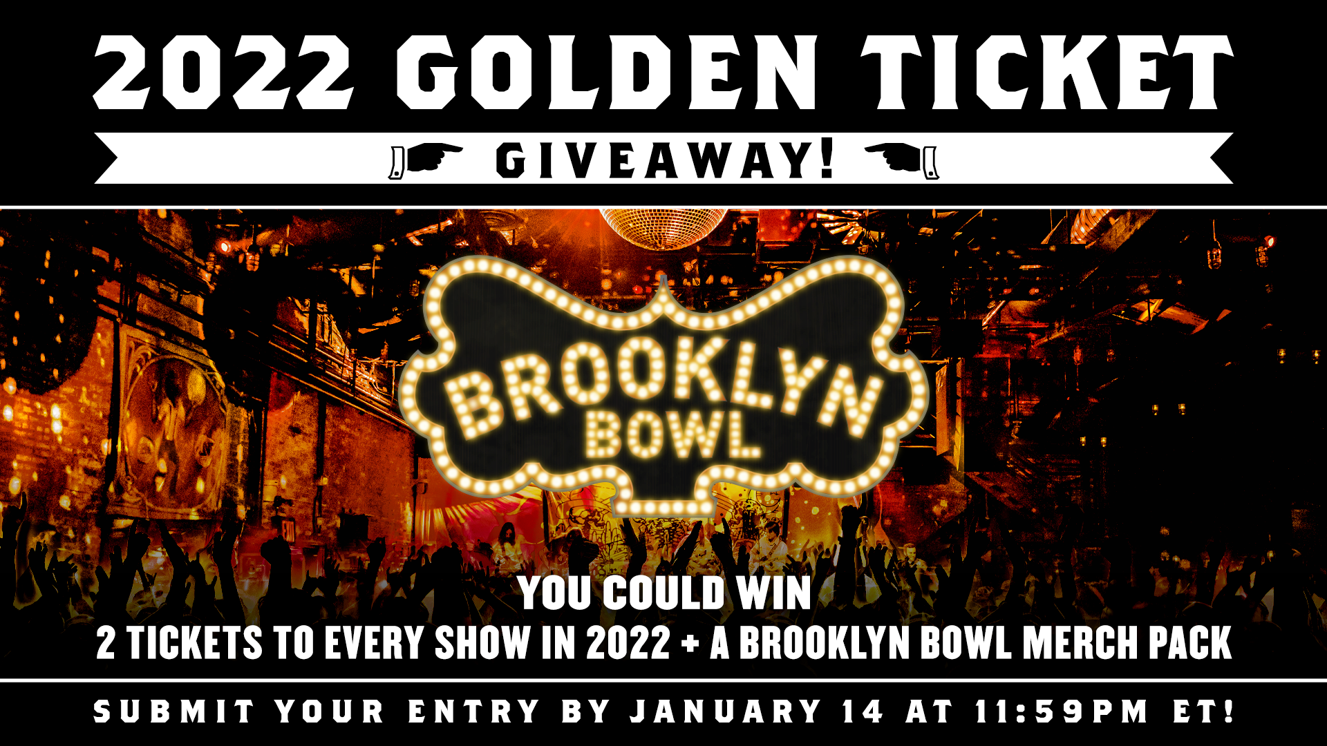 More Info for Brooklyn Bowl Williamsburg 2022 Golden Ticket Giveaway!