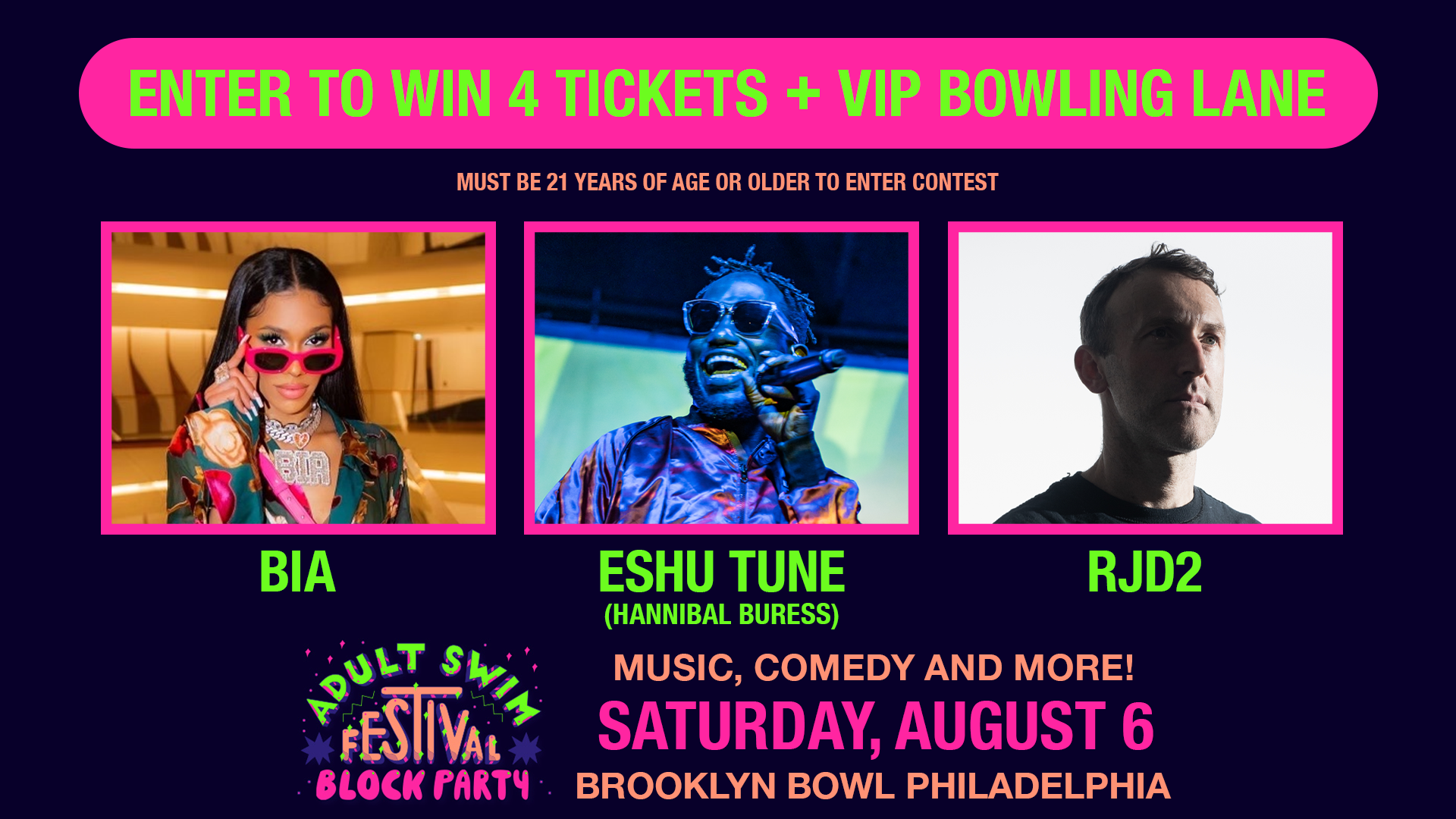 More Info for SATURDAY! Win Four (4) Tickets + VIP Bowling Lane for Adult Swim Festival Block Party